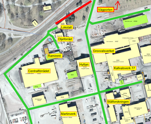 Karta f&ouml;r avst&auml;ngning av v&auml;g vid Lokstallet 